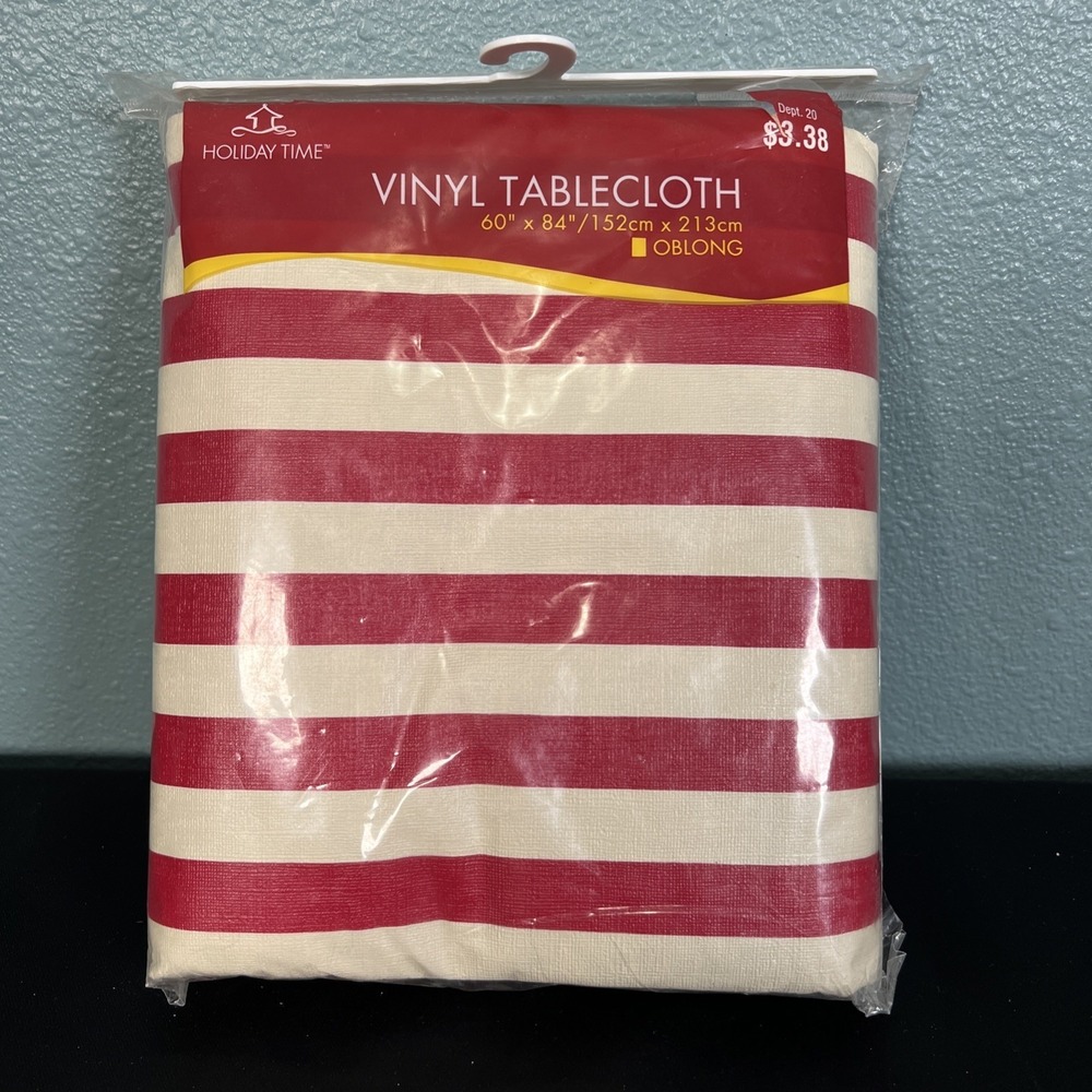Vtg Christmas Holiday‎ Time Tablecloth 52" X 90" Oblong Vinyl Flannel Backed NEW